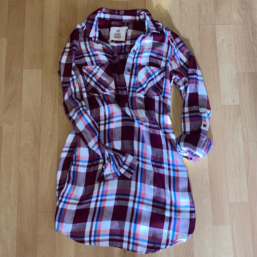 Plaid shirt dress.